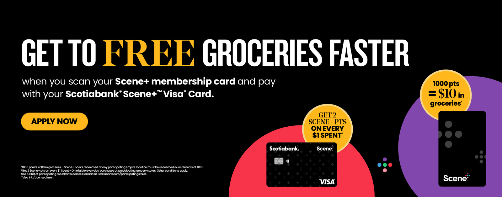 Get to free groceries faster with Scotiabank Scene plus visa card